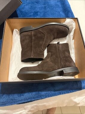 Massimo Dutti Dark Brown Suede Chukka Zip Boots